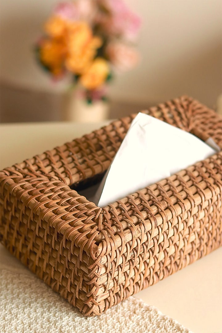 Beige Natural Cane Tissue Box by Karighar - House of Indian Craftsmanship at Pernia's Pop Up Shop
