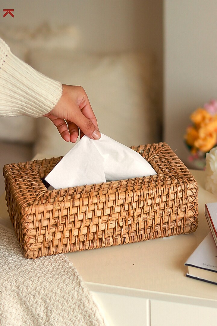 Beige Natural Cane Tissue Box by Karighar - House of Indian Craftsmanship at Pernia's Pop Up Shop