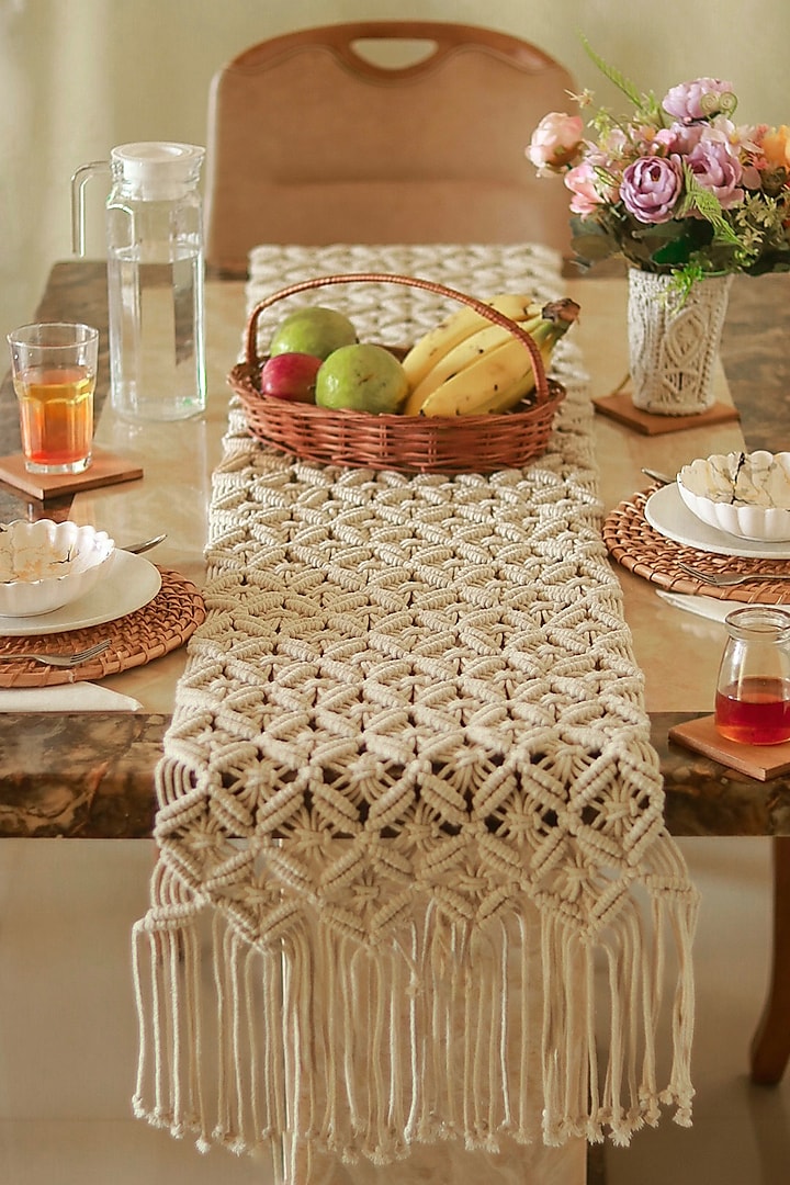 Off-White Natural Cotton Cord Table Runner by Karighar - House of Indian Craftsmanship