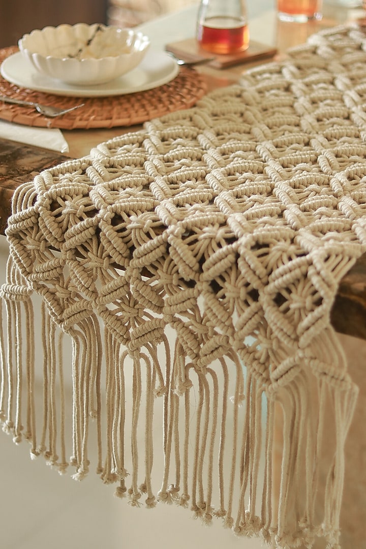 Off-White Natural Cotton Cord Table Runner by Karighar - House of Indian Craftsmanship at Pernia's Pop Up Shop