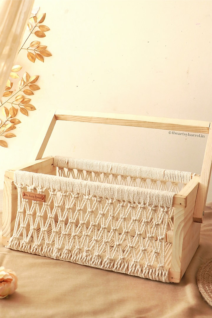 Off-White Natural Cord Thread & Pinewood Organiser by Karighar - House of Indian Craftsmanship at Pernia's Pop Up Shop