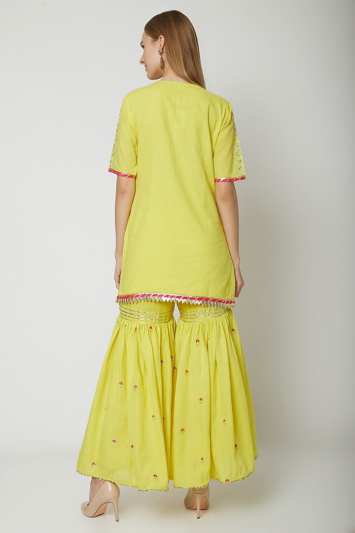 Yellow Embroidered Printed Gharara Set by KAIA at Pernia's Pop Up Shop