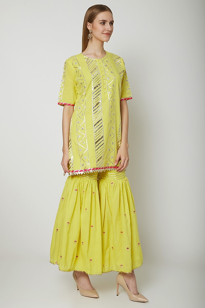 Yellow Embroidered Printed Gharara Set by KAIA at Pernia's Pop Up Shop