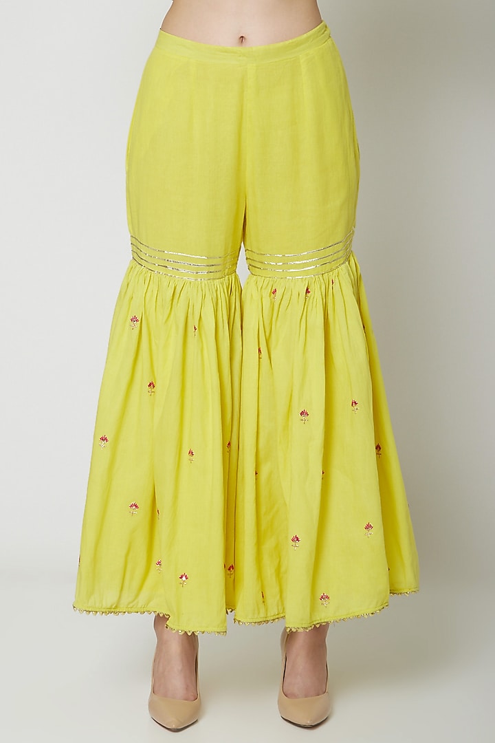 Yellow Embroidered Printed Gharara Set by KAIA at Pernia's Pop Up Shop