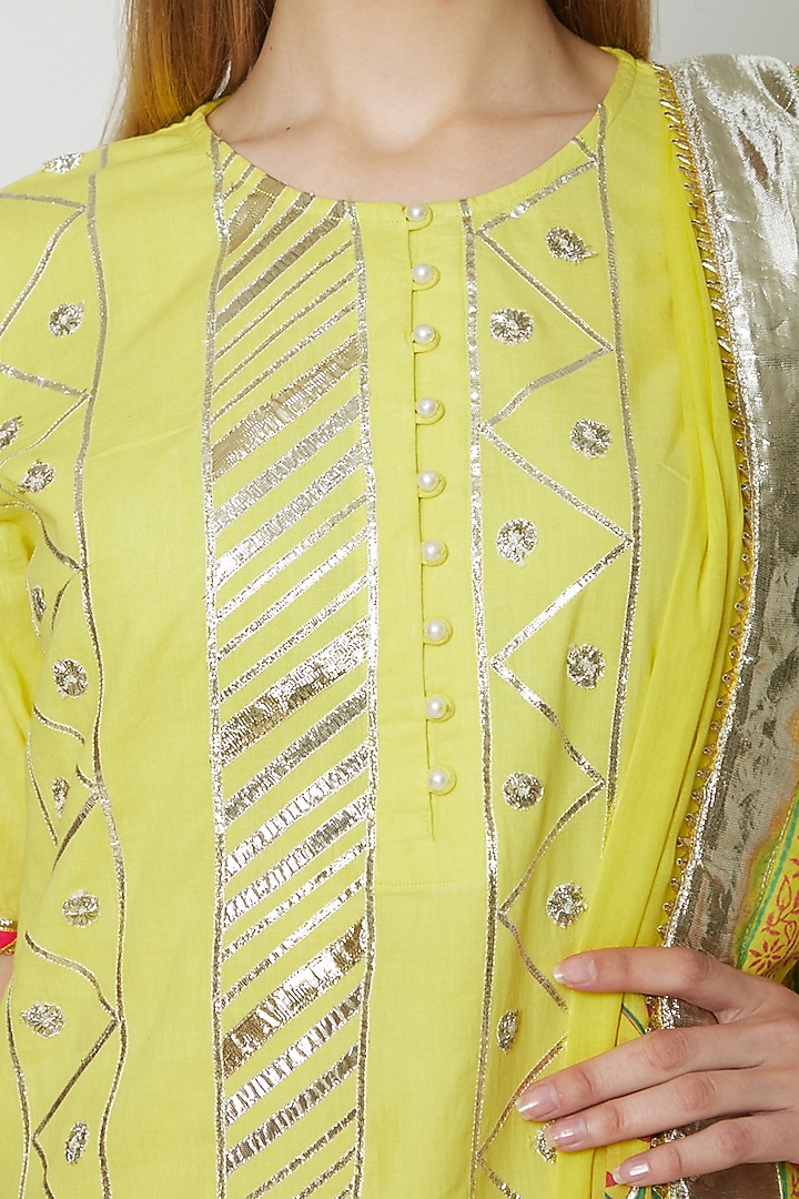 Yellow Embroidered Printed Gharara Set by KAIA at Pernia's Pop Up Shop
