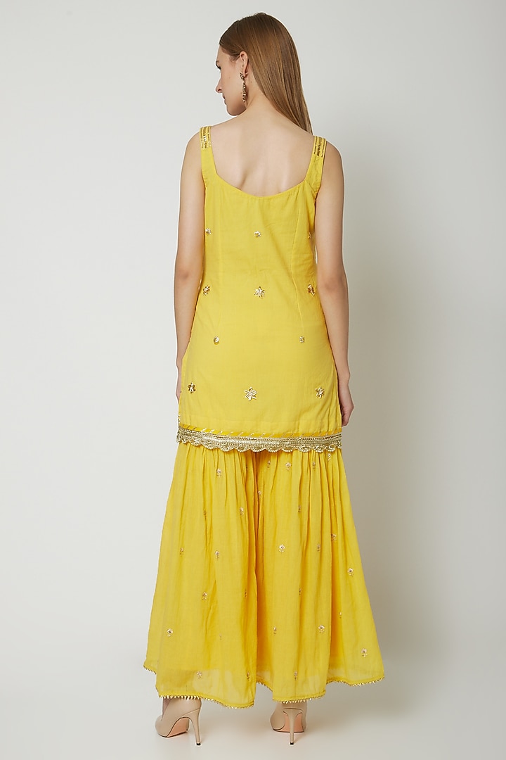 Yellow Cotton Embroidered Gharara Set by KAIA at Pernia's Pop Up Shop