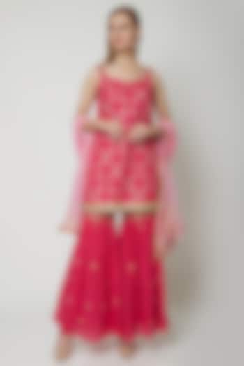 Hot Pink Embroidered Gharara Set by KAIA