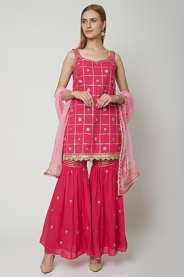 Hot Pink Embroidered Gharara Set Design by KAIA at Pernia's Pop Up Shop ...