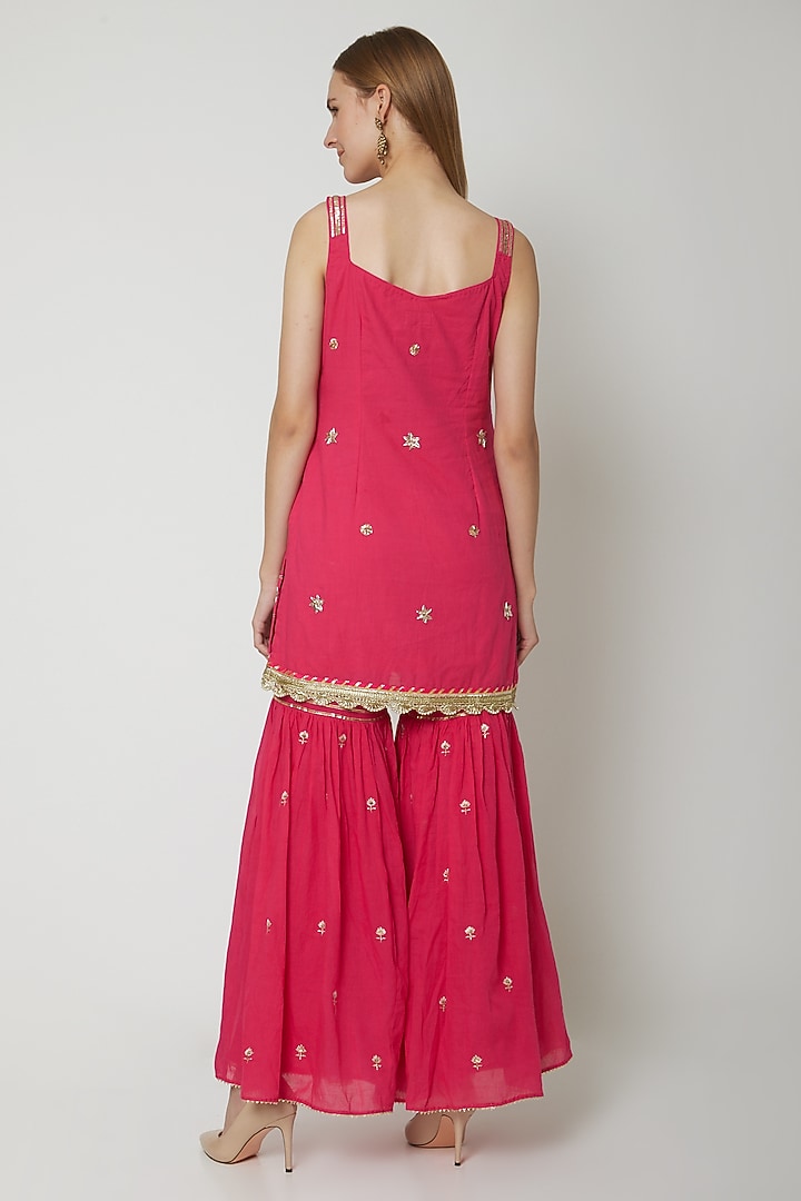 Hot Pink Embroidered Gharara Set by KAIA at Pernia's Pop Up Shop
