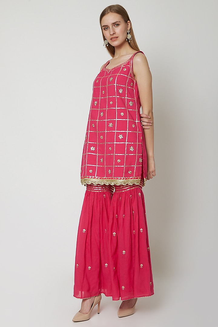 Hot Pink Embroidered Gharara Set by KAIA at Pernia's Pop Up Shop