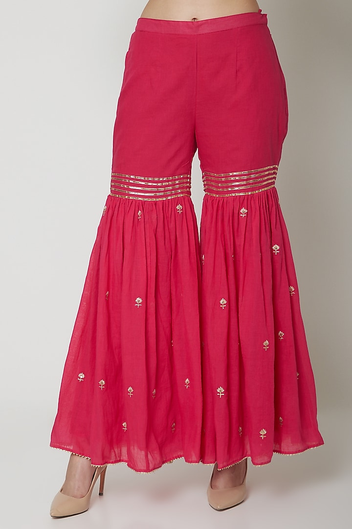 Hot Pink Embroidered Gharara Set by KAIA at Pernia's Pop Up Shop