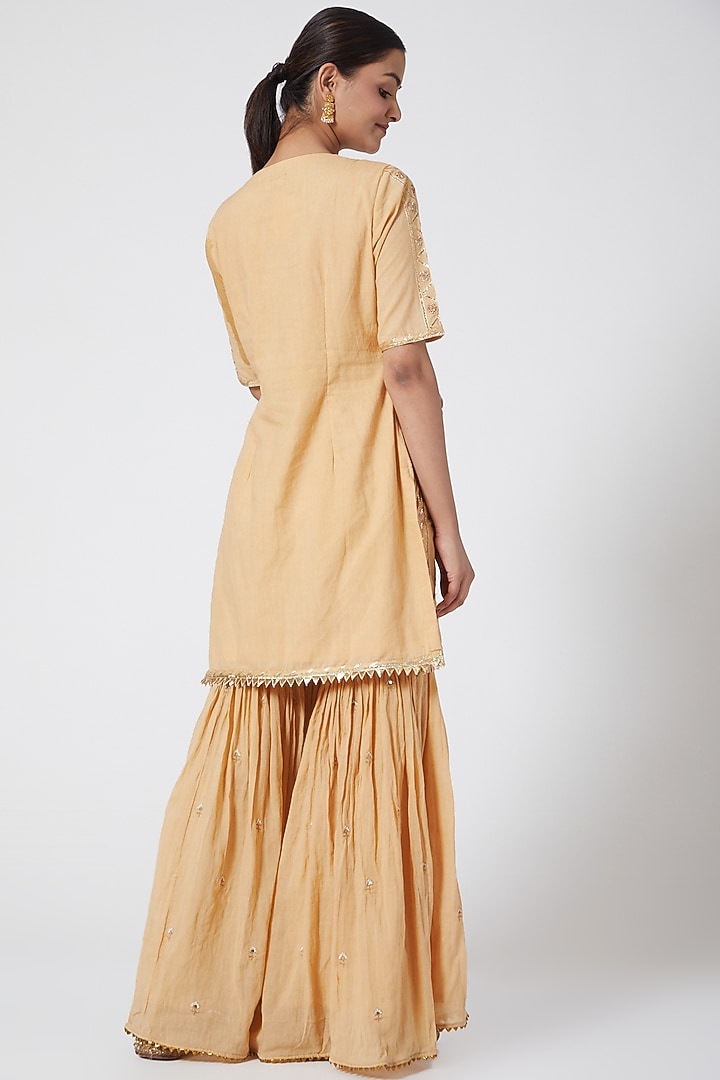 Beige Gold Cotton Embroidered Gharara Set by KAIA at Pernia's Pop Up Shop