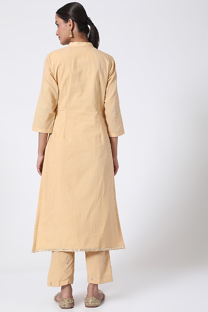 Beige Gold Embroidered Kurta Set by KAIA at Pernia's Pop Up Shop
