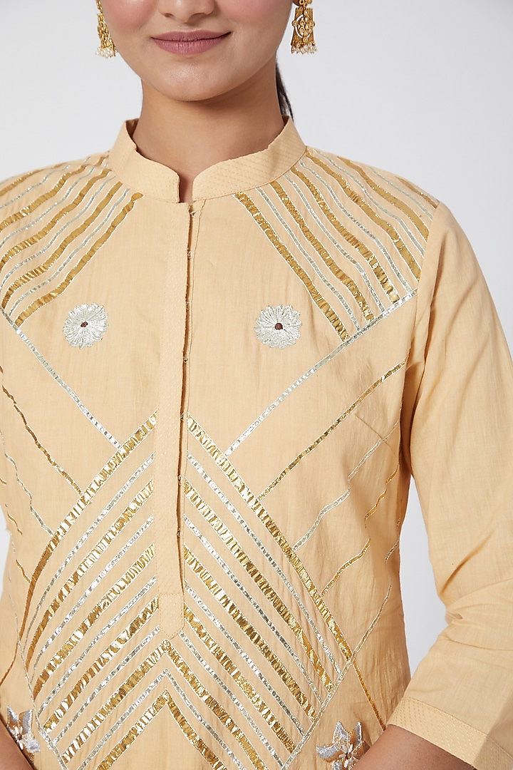 Beige Gold Embroidered Kurta Set by KAIA at Pernia's Pop Up Shop