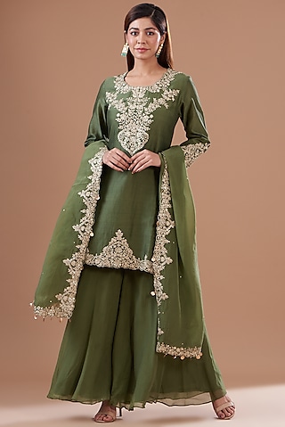 Fern Green Chanderi Sharara Set by KAIA