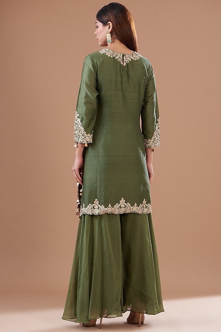 Fern Green Chanderi Party Wear Sharara Set by KAIA at Pernia's Pop Up Shop