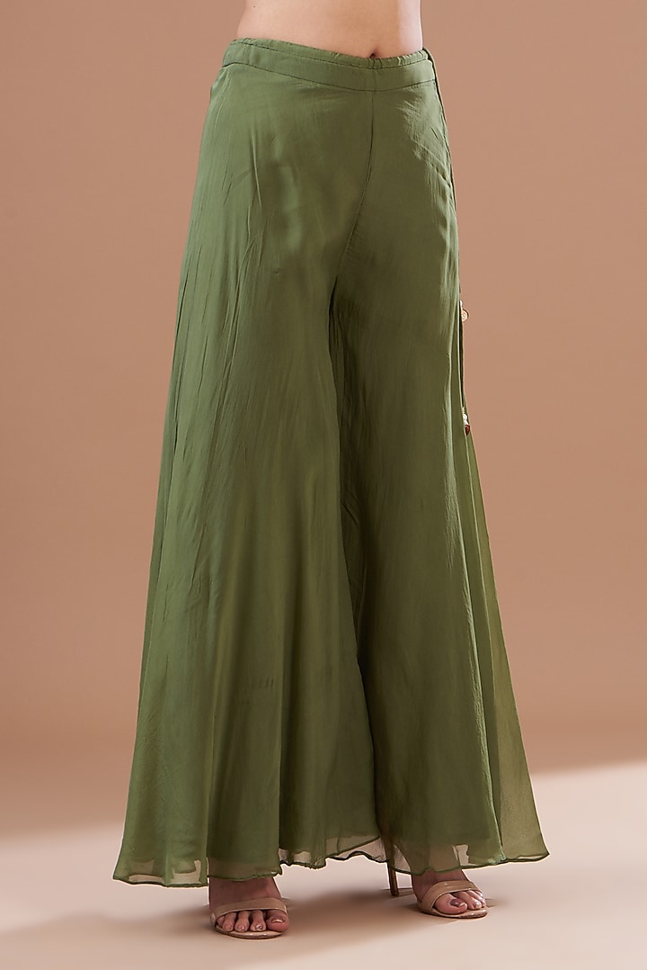 Fern Green Chanderi Party Wear Sharara Set by KAIA at Pernia's Pop Up Shop