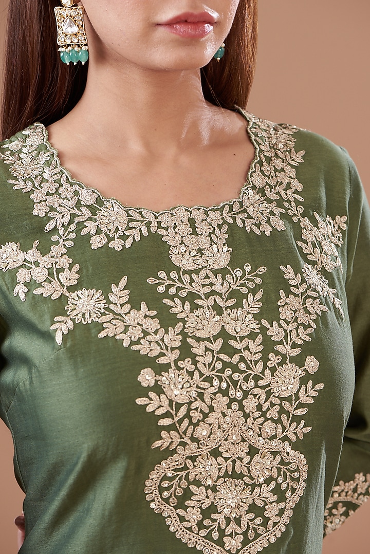 Fern Green Chanderi Party Wear Sharara Set by KAIA at Pernia's Pop Up Shop