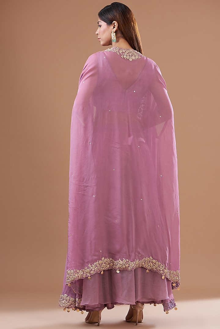 Lilac Organza Embroidered Cape Set by KAIA at Pernia's Pop Up Shop
