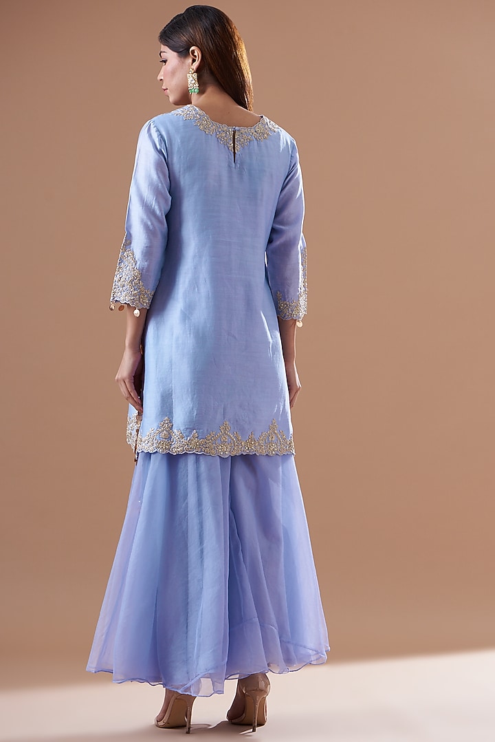 Digital Blue Chanderi Party Wear Sharara Set by KAIA at Pernia's Pop Up Shop