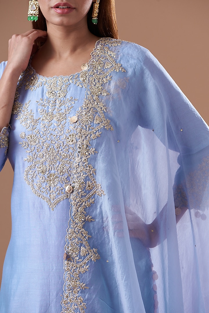 Digital Blue Chanderi Party Wear Sharara Set by KAIA at Pernia's Pop Up Shop