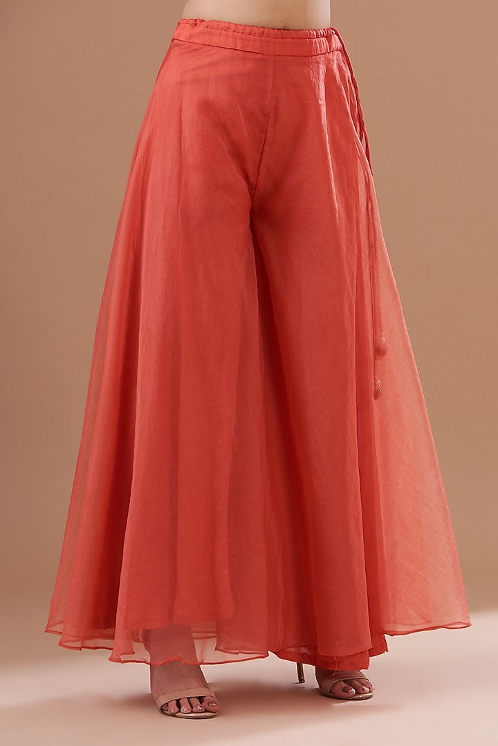 Rust Orange Chanderi Party Wear Sharara Set by KAIA at Pernia's Pop Up Shop