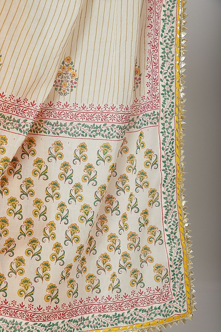Off White Block Printed Dupatta by KAIA at Pernia's Pop Up Shop