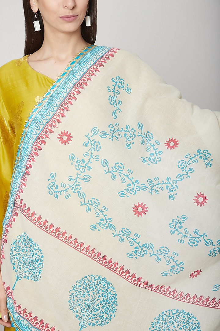 Off White Tree Printed Dupatta by KAIA at Pernia's Pop Up Shop