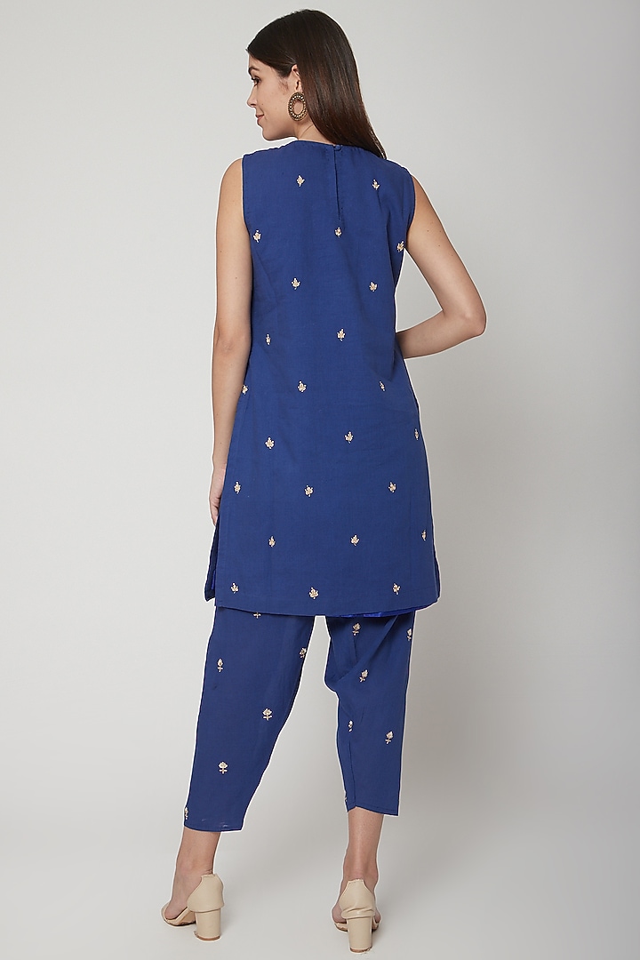 Cobalt Blue Embroidered Kurta Set by KAIA at Pernia's Pop Up Shop