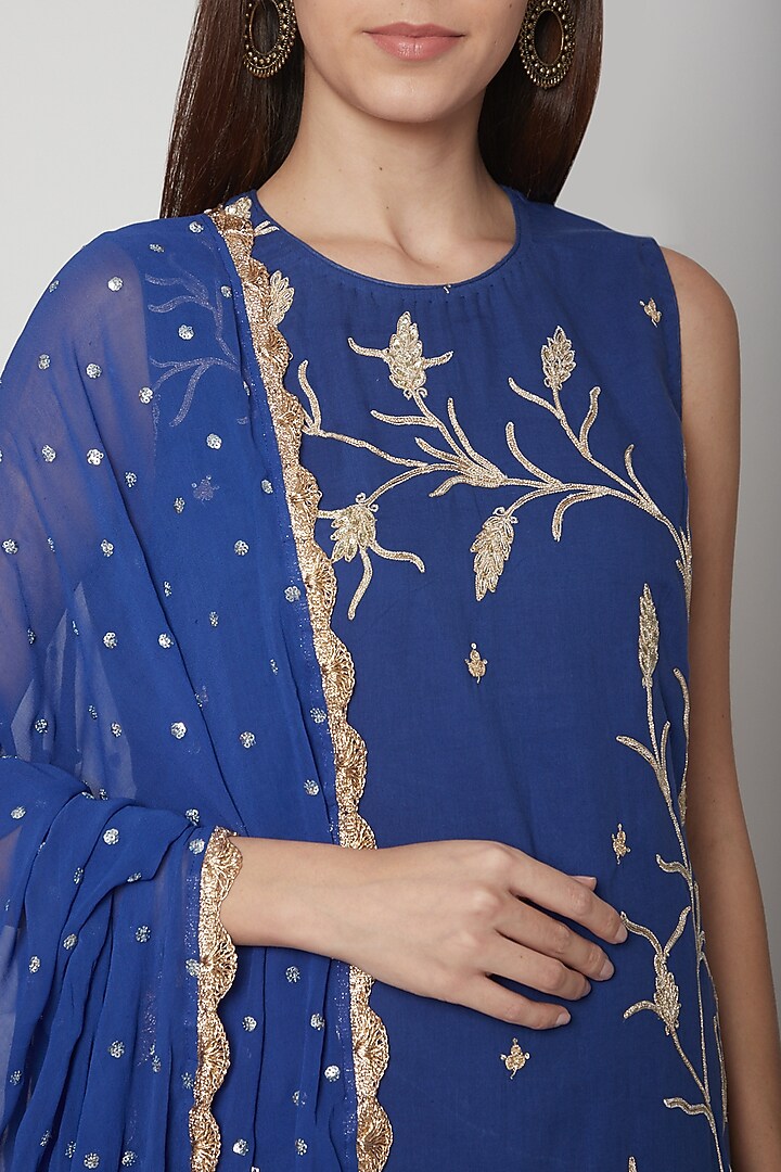 Cobalt Blue Embroidered Kurta Set by KAIA at Pernia's Pop Up Shop