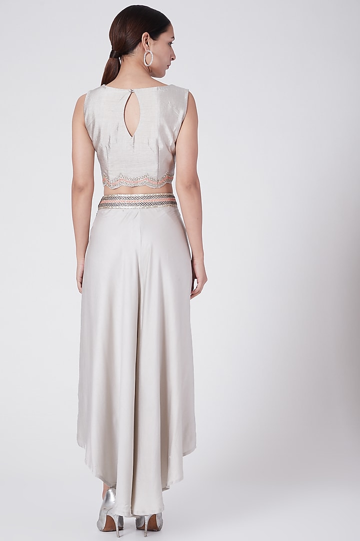 Grey Embroidered Asymmetrical Pants Set by KAIA at Pernia's Pop Up Shop
