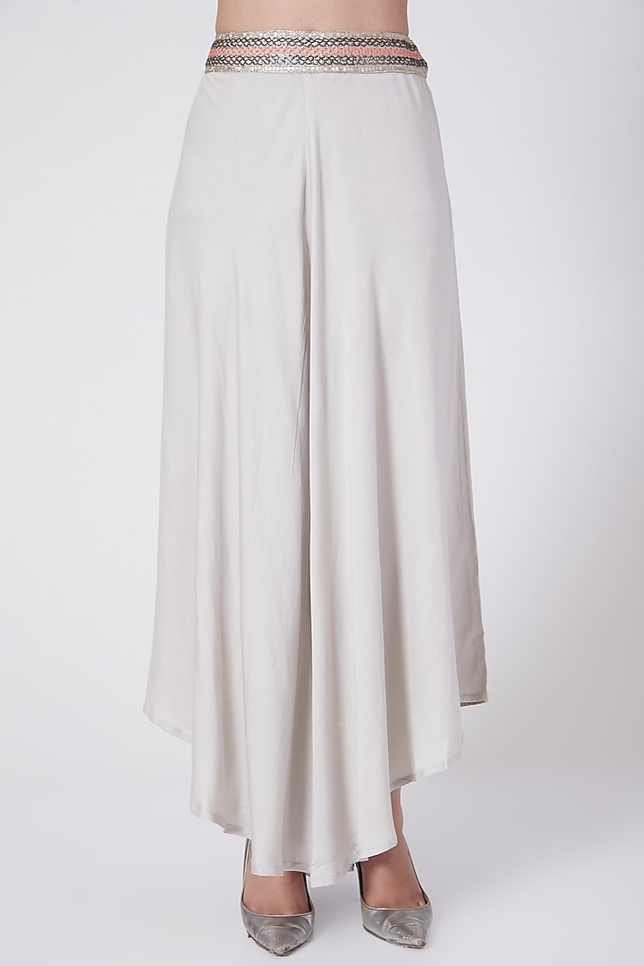 Grey Embroidered Asymmetrical Pants Set by KAIA at Pernia's Pop Up Shop