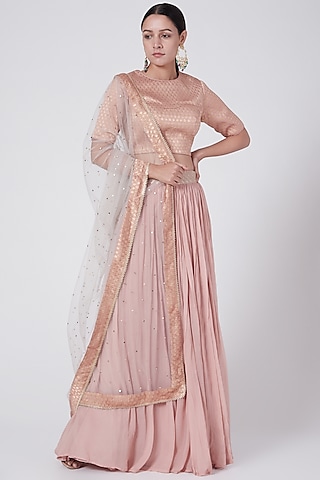 Dusky Pink Embroidered Lehenga Set by KAIA