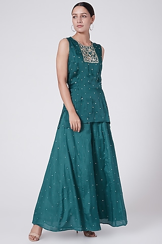 Emerald Green Embroidered Sharara Set by KAIA