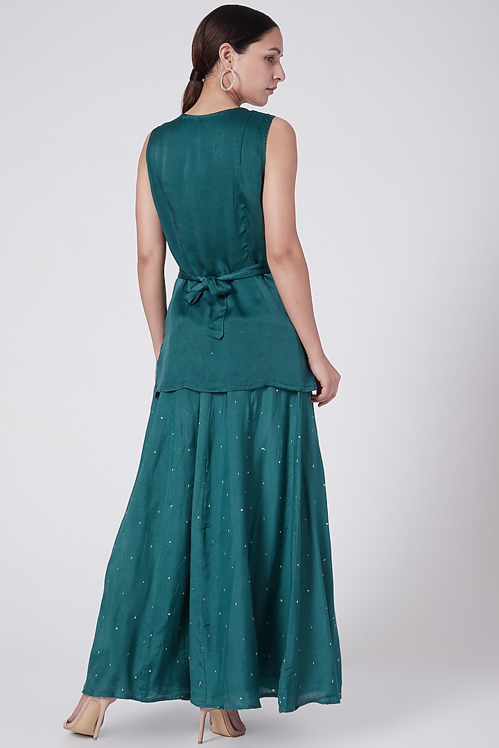 Emerald Green Embroidered Party Wear Sharara Set by KAIA at Pernia's Pop Up Shop