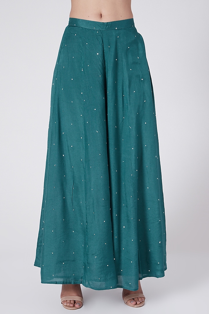 Emerald Green Embroidered Party Wear Sharara Set by KAIA at Pernia's Pop Up Shop