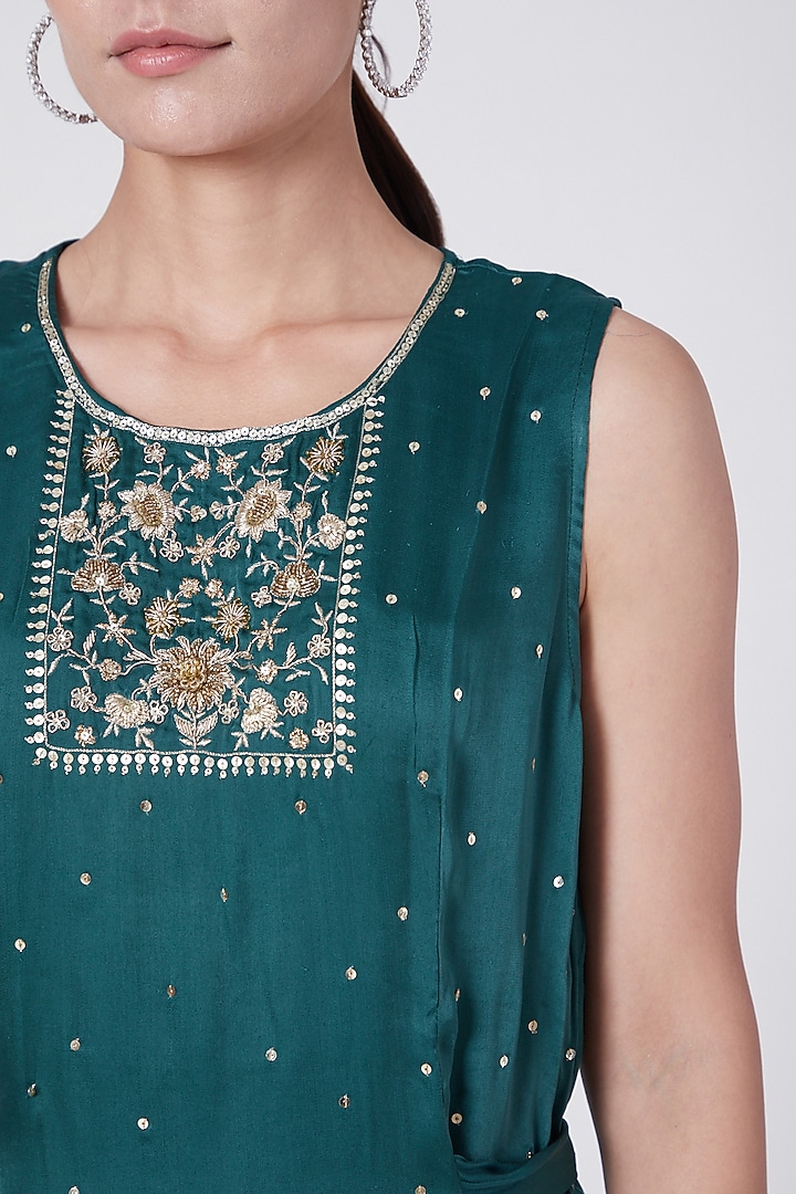 Emerald Green Embroidered Party Wear Sharara Set by KAIA at Pernia's Pop Up Shop