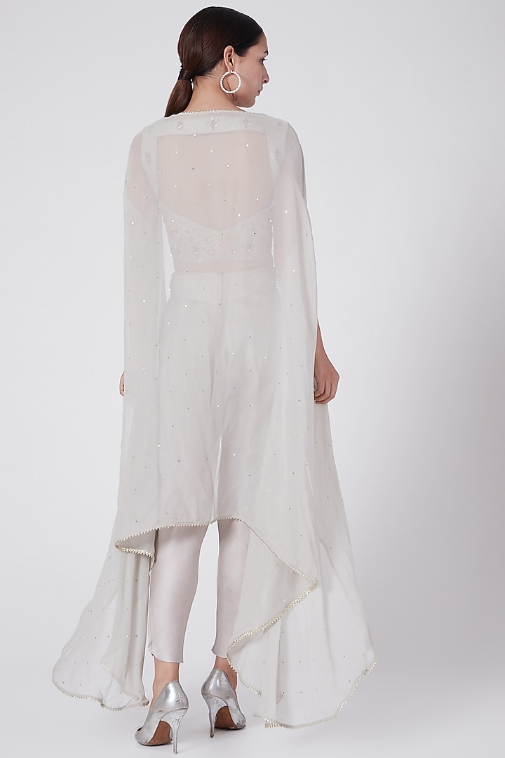 Grey Embroidered Dhoti Pants Set With Cape by KAIA at Pernia's Pop Up Shop