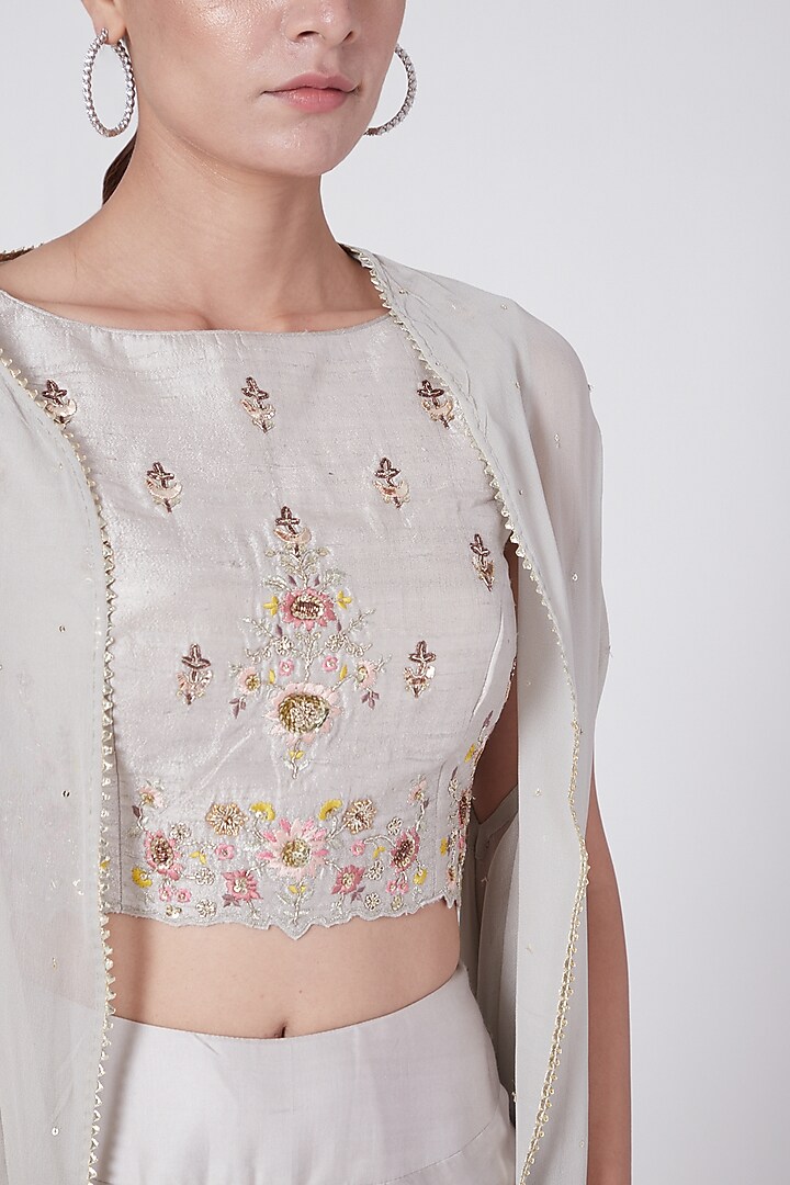 Grey Embroidered Dhoti Pants Set With Cape by KAIA at Pernia's Pop Up Shop