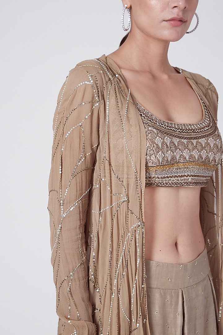 Tea Brown Embellished Palazzo Pant Set by KAIA at Pernia's Pop Up Shop