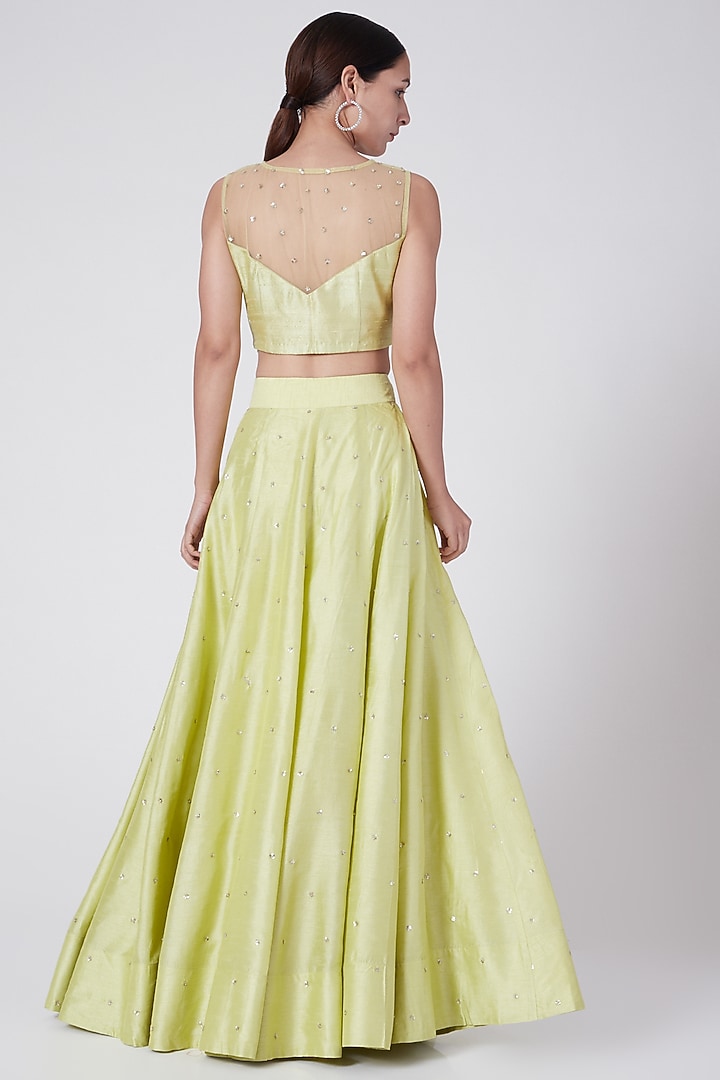 Olive Green Embroidered & Pleated Wedding Lehenga Set by KAIA at Pernia's Pop Up Shop