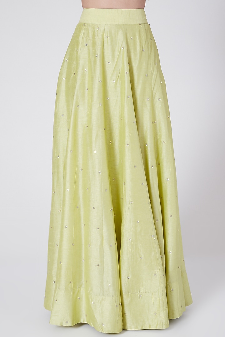 Olive Green Embroidered & Pleated Wedding Lehenga Set by KAIA at Pernia's Pop Up Shop