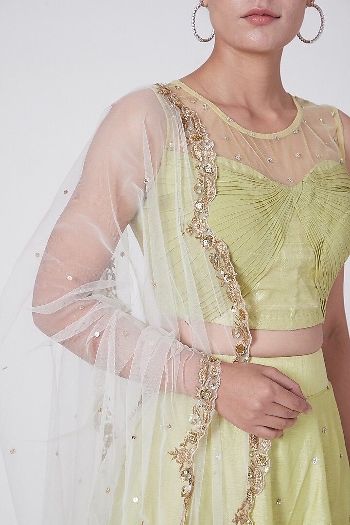 Olive Green Embroidered & Pleated Wedding Lehenga Set by KAIA at Pernia's Pop Up Shop