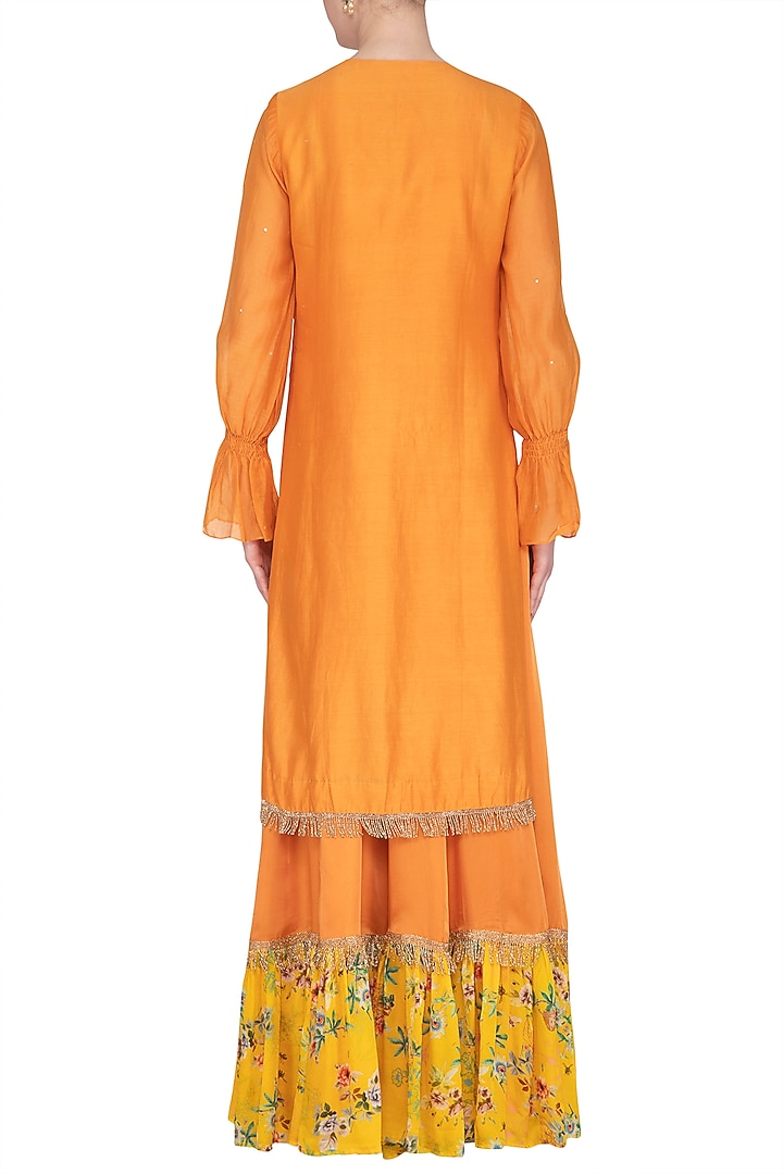 Rust Orange Embroidered & Printed Wedding Sharara Set by KAIA at Pernia's Pop Up Shop