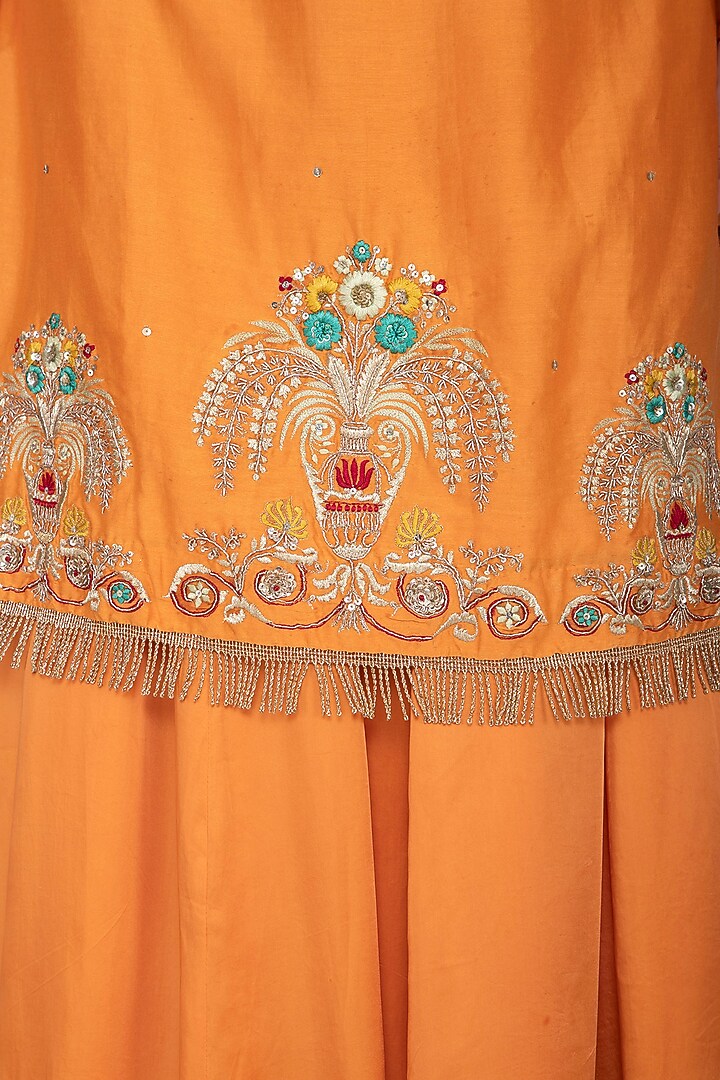 Rust Orange Embroidered & Printed Wedding Sharara Set by KAIA at Pernia's Pop Up Shop