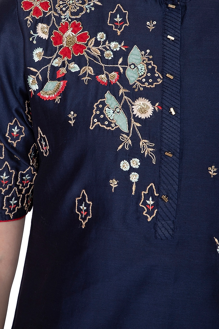 Royal Blue Embroidered Kurta With Aqua Blue Palazzo pants by KAIA at Pernia's Pop Up Shop