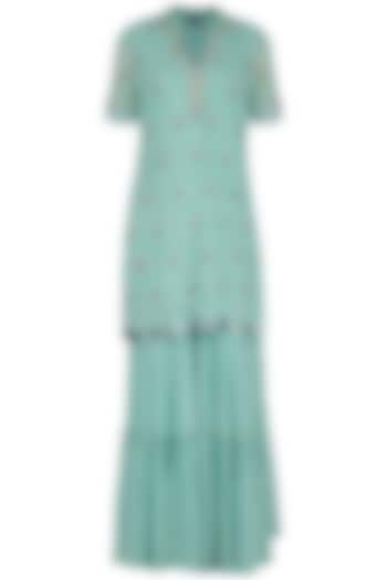 Turquoise Embroidered Party Wear Sharara Set by KAIA at Pernia's Pop Up Shop