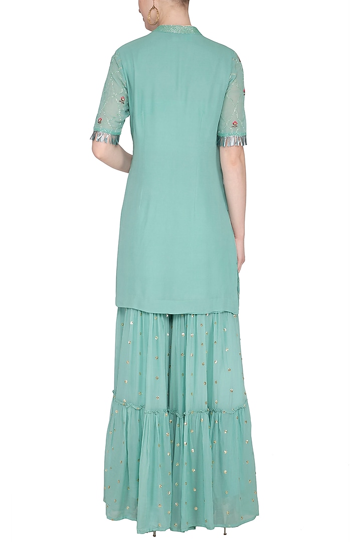 Turquoise Embroidered Wedding Sharara Set by KAIA at Pernia's Pop Up Shop