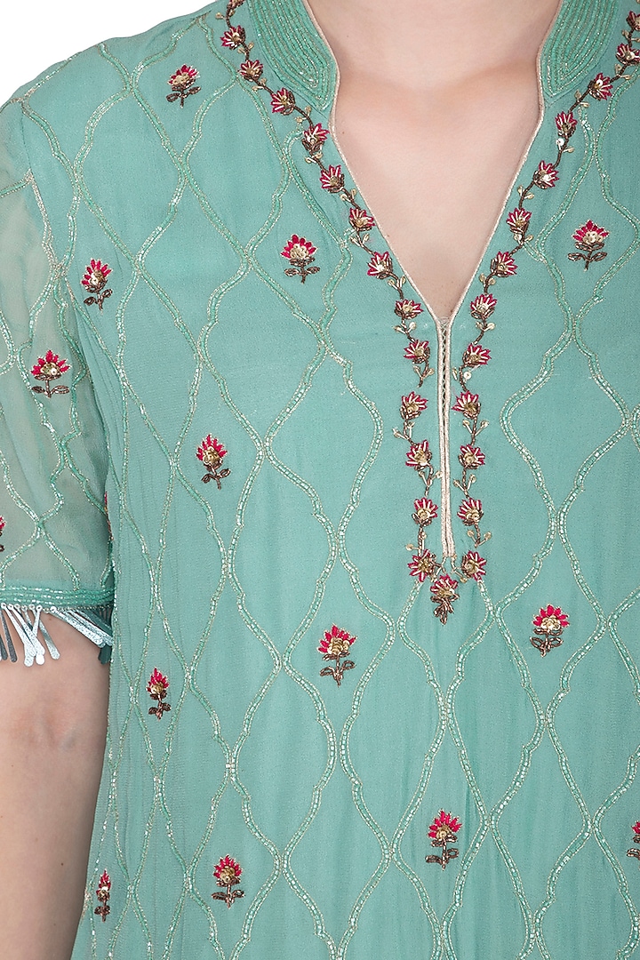 Turquoise Embroidered Wedding Sharara Set by KAIA at Pernia's Pop Up Shop