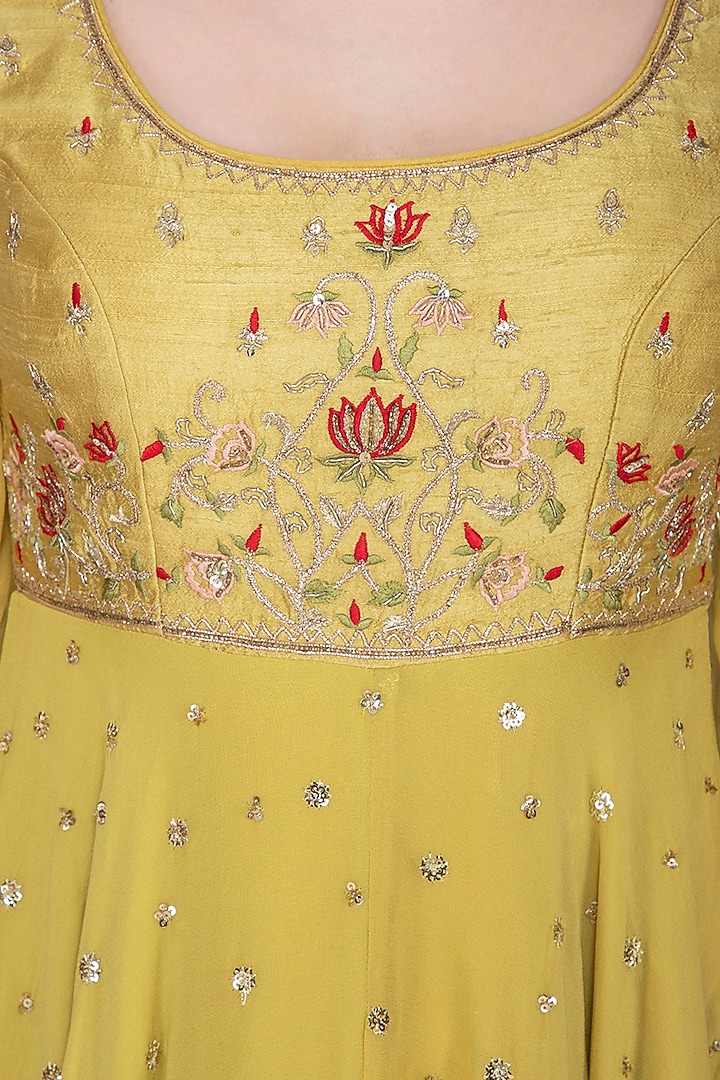 Lime Yellow Embroidered Party Wear Anarkali Set by KAIA at Pernia's Pop Up Shop